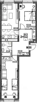 2-к кв. Нижегородская область, Нижний Новгород ул. Бетанкура, 7 (70.8 ...