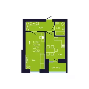 1-к кв. Башкортостан, Уфа ул. Михаила Зайцева, 8 (39.9 м)