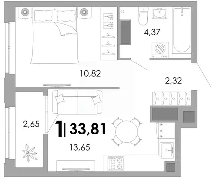1-к кв. Владимирская область, Владимир Уно жилой комплекс (33.81 м)