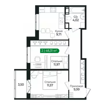 2-к кв. Ленинградская область, Сертолово Всеволожский район, ...