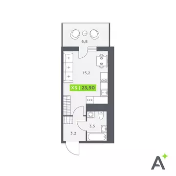 Квартира-студия: Кудрово, Солнечная улица, 4 (23.9 м)