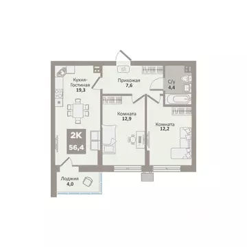 2-к кв. Курганская область, Курган Заозерный жилрайон, 12-й мкр, 1 ...