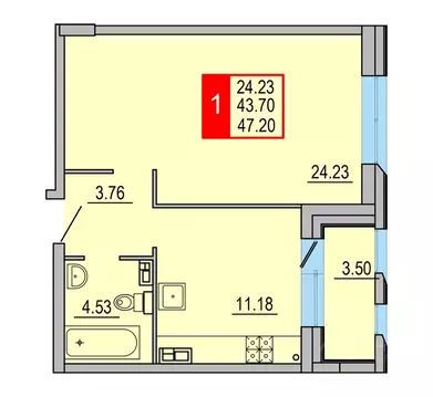 1-к кв. Тверская область, Тверь Петербургское ш. (47.2 м)