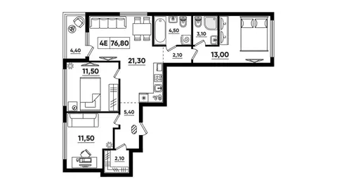 3-комнатная квартира: Всеволожск, ЖК А101 Всеволожск, 3.3 (75.8 м)