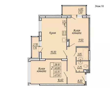 2-к кв. Ивановская область, Иваново ул. Жарова, 79 (67.5 м)