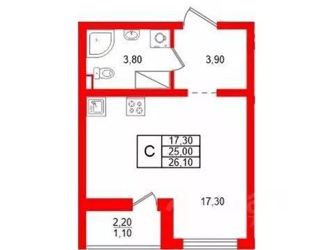 Студия Санкт-Петербург ул. Пейзажная, 10 (26.1 м)
