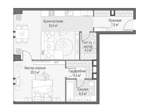 1-к кв. Москва Лайф Тайм жилой комплекс (77.0 м)