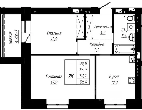 2-к кв. Алтайский край, Барнаул ул. Чернышевского, 189к2 (57.1 м)