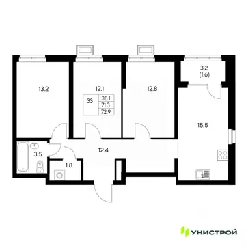 3-к кв. Свердловская область, Екатеринбург Вторчермет жилрайон,  (72.9 ...