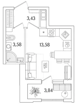 Студия Санкт-Петербург Гранат жилой комплекс (22.51 м)