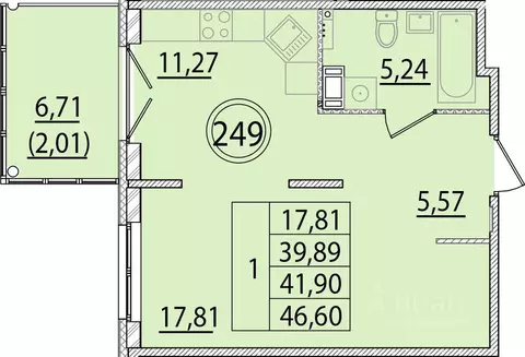 1-к кв. Санкт-Петербург пос. Шушары, ул. Соколиная, 4к1 (39.89 м)