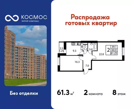 2-к кв. Московская область, Домодедово Авиационный мкр, ул. ...