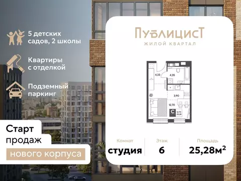 Студия Московская область, Пушкино Публицист жилой комплекс (25.28 м)