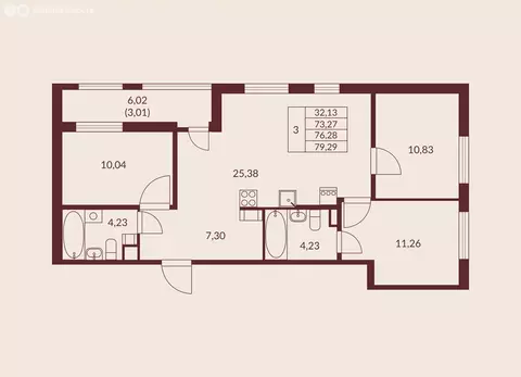 3-комнатная квартира: Мурино, улица Шоссе в Лаврики (76.28 м)