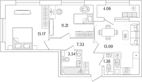2-к кв. Санкт-Петербург Аурум жилой комплекс (55.66 м)