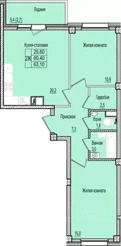 2-к кв. Псковская область, Псков Крестовский жилой комплекс (63.1 м)