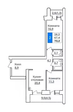 2-к кв. Амурская область, Благовещенск ул. Горького, 205 (73.2 м)