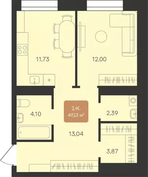 1-к кв. Ямало-Ненецкий АО, Новый Уренгой Уютный мкр,  (47.13 м)