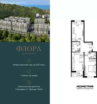 2-комнатная квартира: Сочи, улица Искры, 66/9к8 (60.6 м)