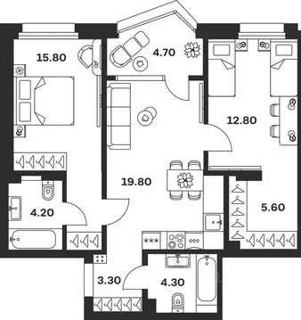 3-к кв. Тульская область, Тула ул. Михеева, 9А (70.5 м)
