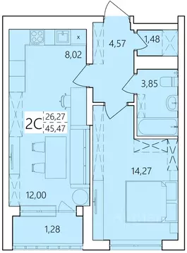 2-к кв. Башкортостан, Уфа Затон жилрайон, Волна жилой комплекс (45.47 ...