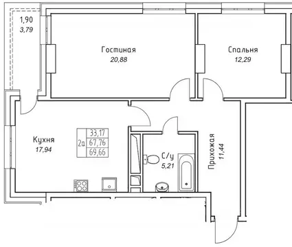 2-к кв. Саха (Якутия), Якутск 11-й кв-л,  (69.66 м)