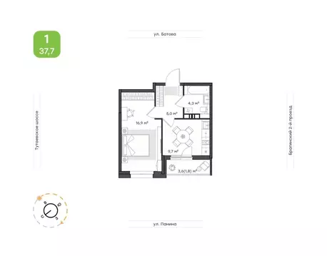 1-к кв. Ярославская область, Ярославль Тутаевское ш., 93Б (37.7 м)