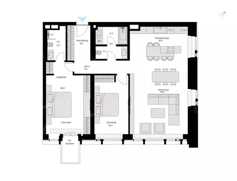 3-комнатная квартира: Москва, улица Братьев Фонченко, 1к3 (115.7 м)
