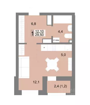 1-к кв. Свердловская область, Екатеринбург ул. Семена Лагоды, 80 (29.5 ...