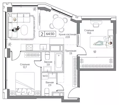 2-к кв. Москва Дрим Рива жилой комплекс (64.5 м)