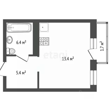 Студия Тюменская область, Тюмень ул. Газовиков, 44 (28.8 м)