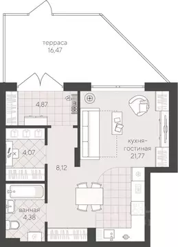 1-к кв. Тюменская область, Тюмень ул. Сергея Свиридова, 15 (43.21 м)