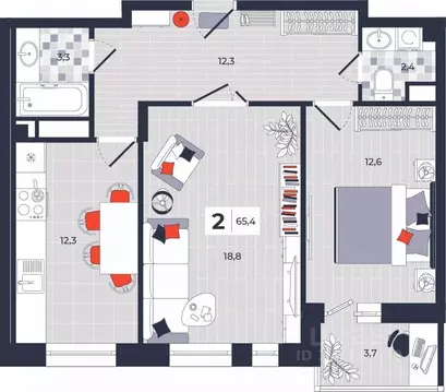 2-к кв. Тульская область, Тула ул. Академика Насоновой, 1А (65.4 м)