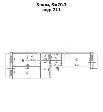 3-комнатная квартира: Бийск, улица Михаила Митрофанова, 2 (70.3 м)
