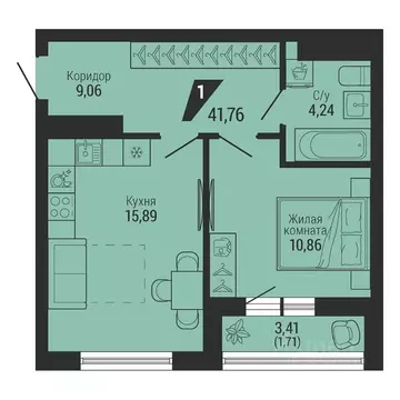 1-к кв. Свердловская область, Екатеринбург пер. Ученический, 4 (41.76 ...