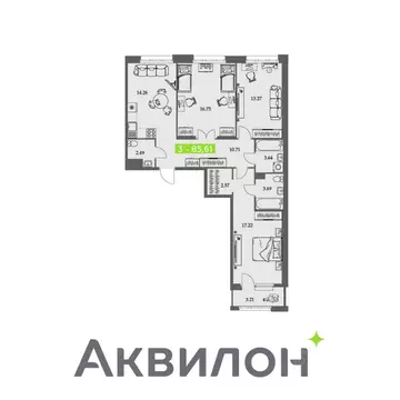 3-к кв. Архангельская область, Архангельск Троицкий просп., 110 (85.61 ...