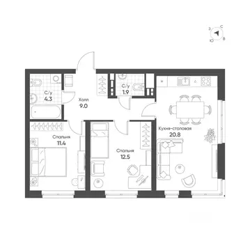 2-к кв. Свердловская область, Екатеринбург Солнечный жилрайон,  (59.9 ...