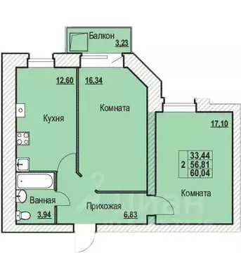 2-к кв. Ярославская область, Ярославль Шпальная ул., 30 (60.04 м)