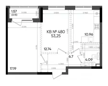 2-к кв. Татарстан, Казань ул. Аделя Кутуя, 181Ж (53.25 м)