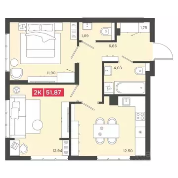 2-к кв. Новосибирская область, Новосибирск Аэропорт мкр,  (51.87 м)