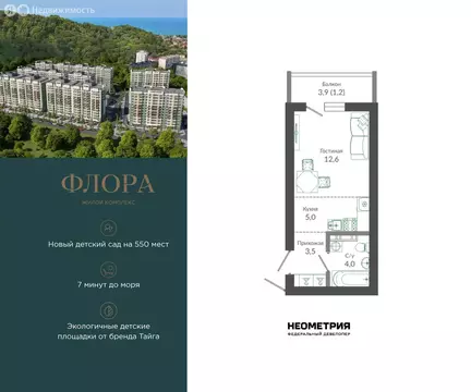 Квартира-студия: Сочи, улица Искры, 66/9к7 (26.3 м)