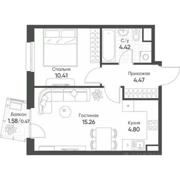 2-к кв. Татарстан, Казань Счастье в Казани жилой комплекс (39.8 м)