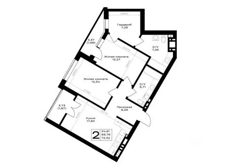 2-к кв. Калининградская область, Гурьевск Включи жилой комплекс (72.32 ...