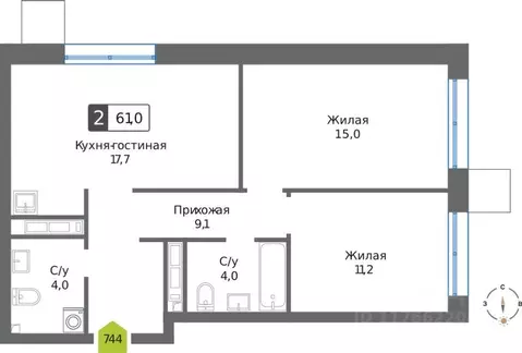 2-к кв. Московская область, Красногорск Чернево-2 мкр,  (61.0 м)