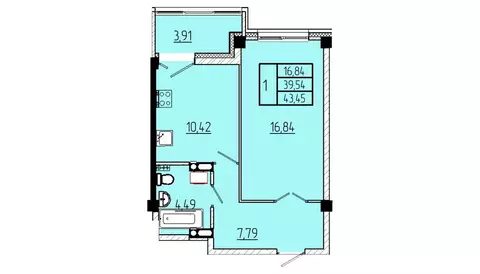 1-к кв. Омская область, Омск Волгоградская ул., с3 (43.45 м)