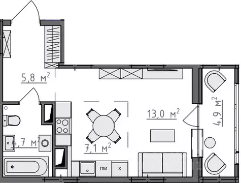 Студия Владимирская область, Владимир Сновицы-Веризино мкр,  (33.05 м)