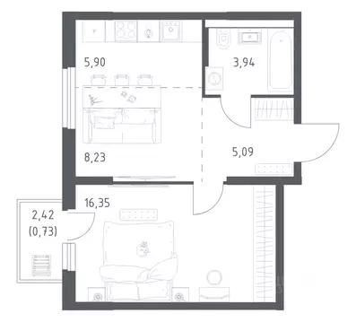 1-к кв. Башкортостан, Уфа ул. Минигали Губайдуллина, 8к9 (40.24 м)