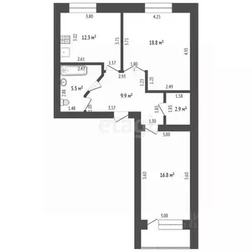 2-к кв. Мордовия, Саранск Республиканская ул., 34 (66.2 м)