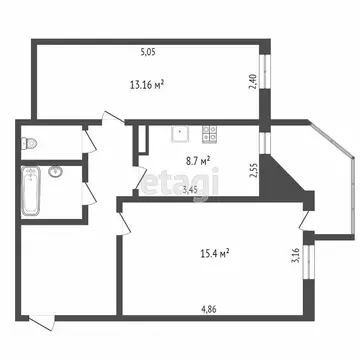 2-комнатная квартира: Тюмень, улица Николая Чаплина, 126 (50.2 м)