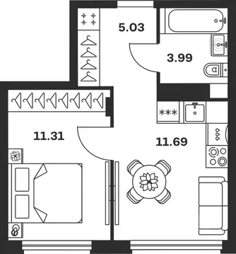 1-к кв. Тульская область, Тула Баташи Парк жилой комплекс (32.02 м)